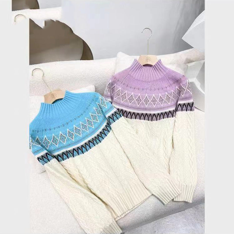 Jacquard High-Neck Wool Sweater