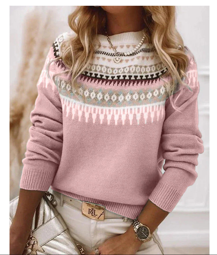 Round Neck Multicolor Knit Pullover