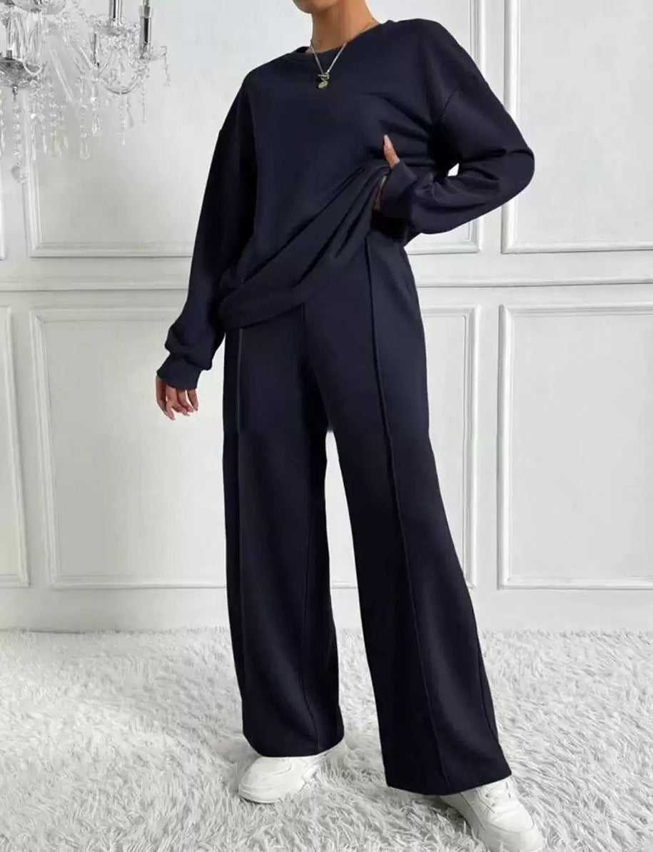 Round Neck Long Sleeve Trousers Set
