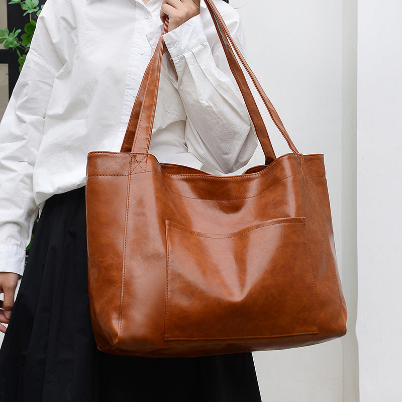 VintageWax Leather Large Tote Bag