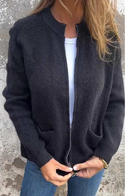 Solid Color Zipper Cardigan Coat