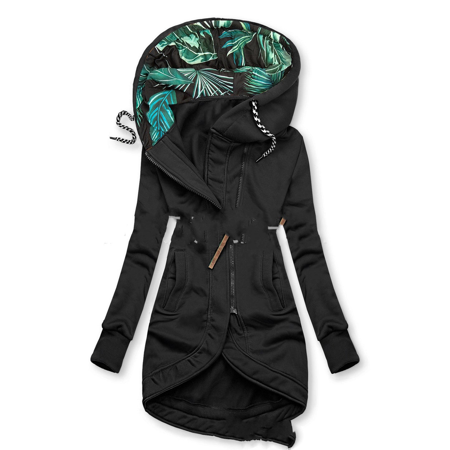Printed Hooded Zip-Up Long Sleeve Jacket