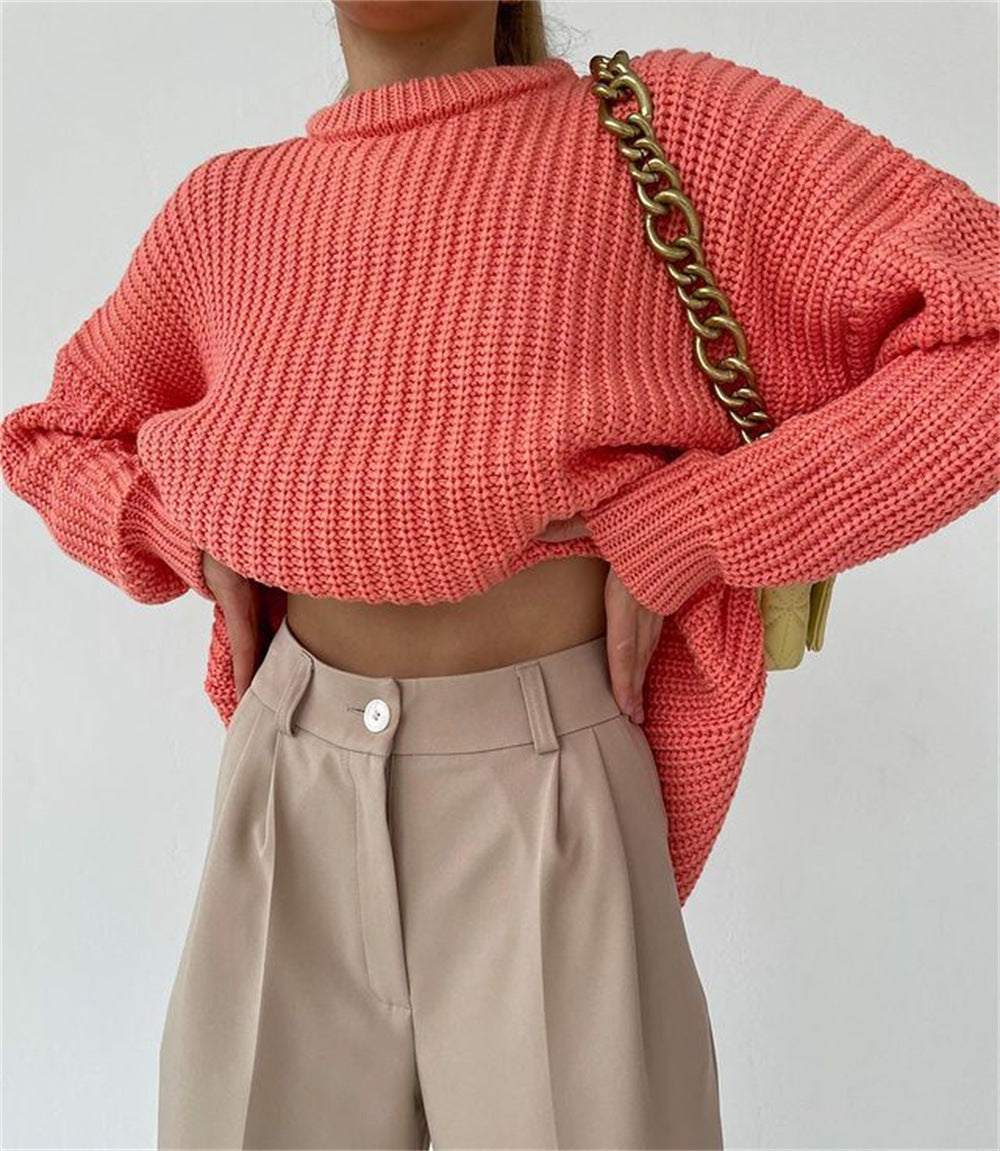 Minimalist Ribbed Knit Round Neck Sweater