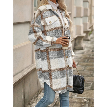 Colorblock Plaid Padded Jacket