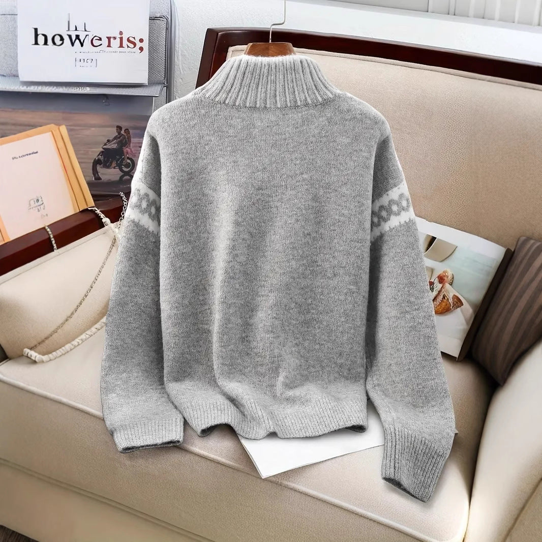 Contrast Color Turtleneck Loose Sweater