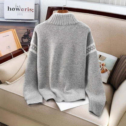Contrast Color Turtleneck Loose Sweater