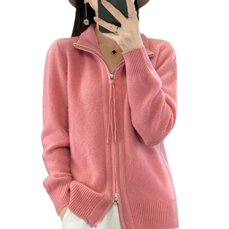 Half-Zip High Neck Knit Cardigan