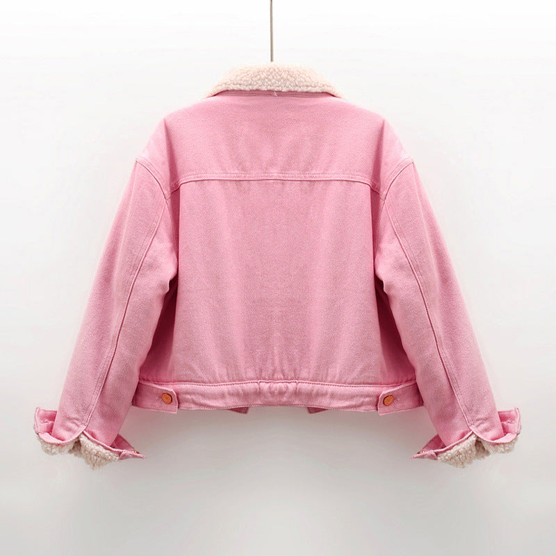 Thick Fleece-Lined Lamb Wool Denim Jacket