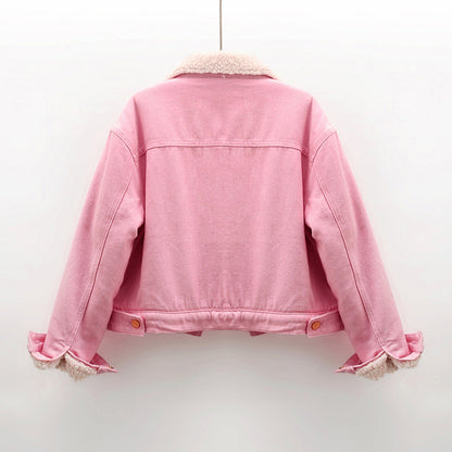 Thick Fleece-Lined Lamb Wool Denim Jacket