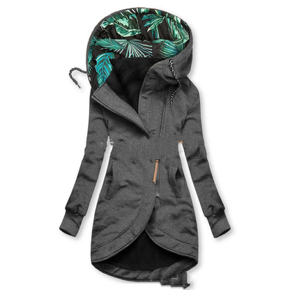 Printed Hooded Zip-Up Long Sleeve Jacket