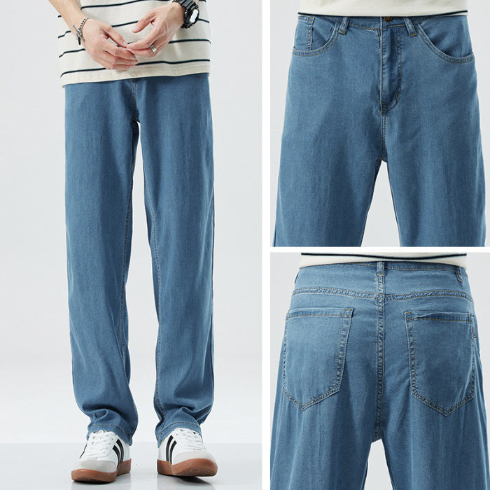 Luźne, proste jeansy z jedwabiu lodowego