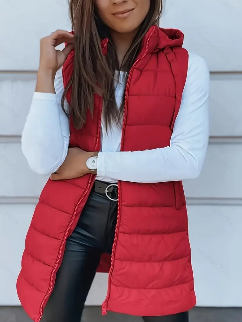 Hooded Quilted Zipper Vest Coat