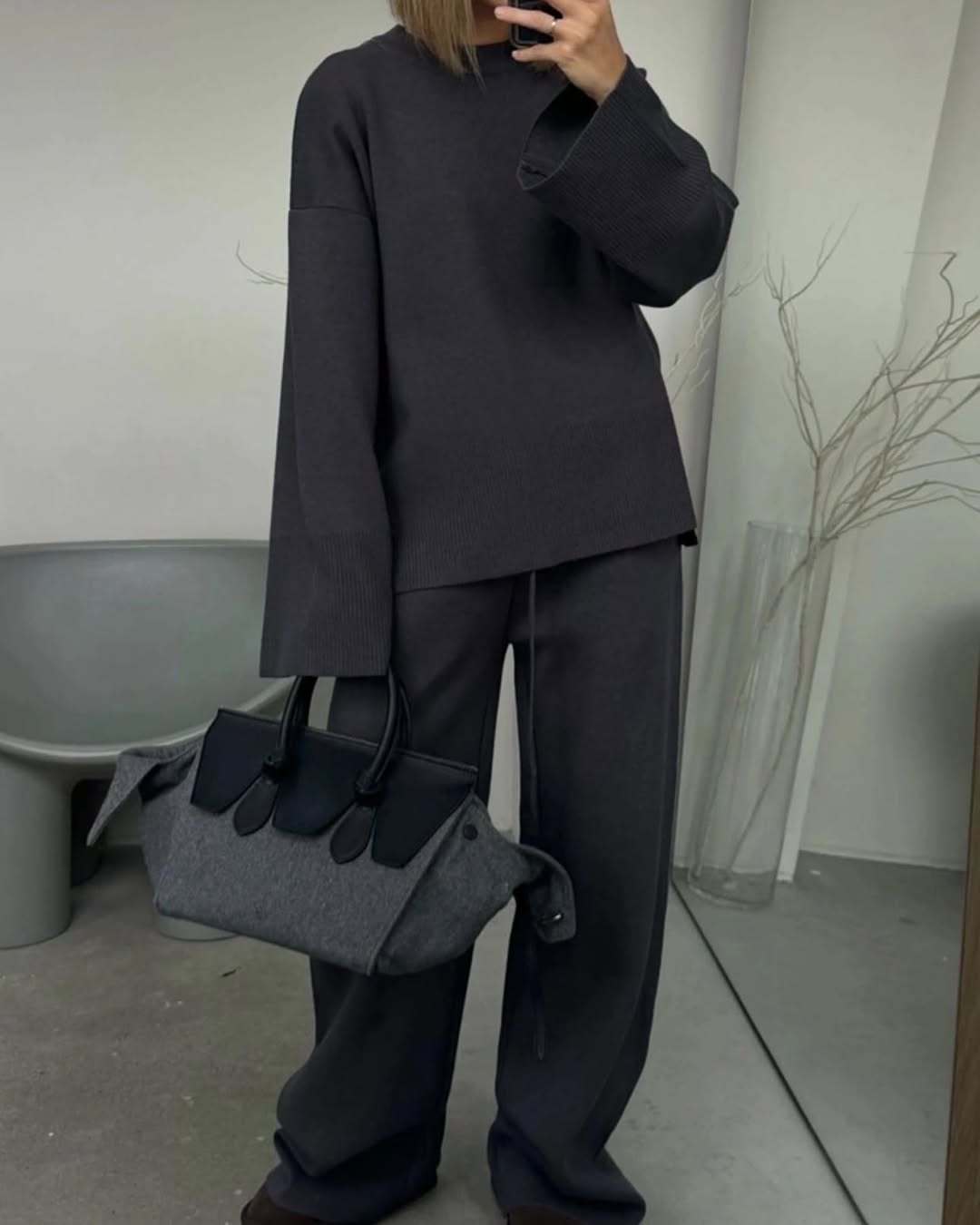 Round Neck Knit Wide Leg Set