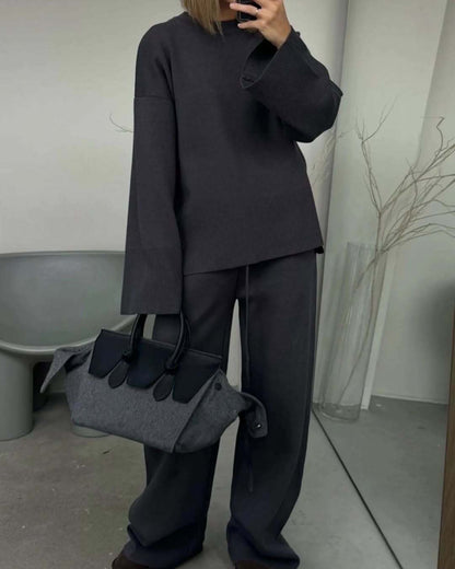 Round Neck Knit Wide Leg Set