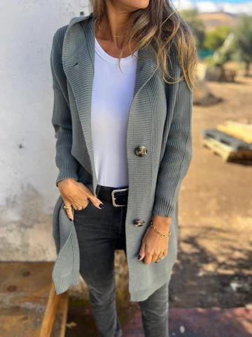 Mid-Length Knit Button Cardigan