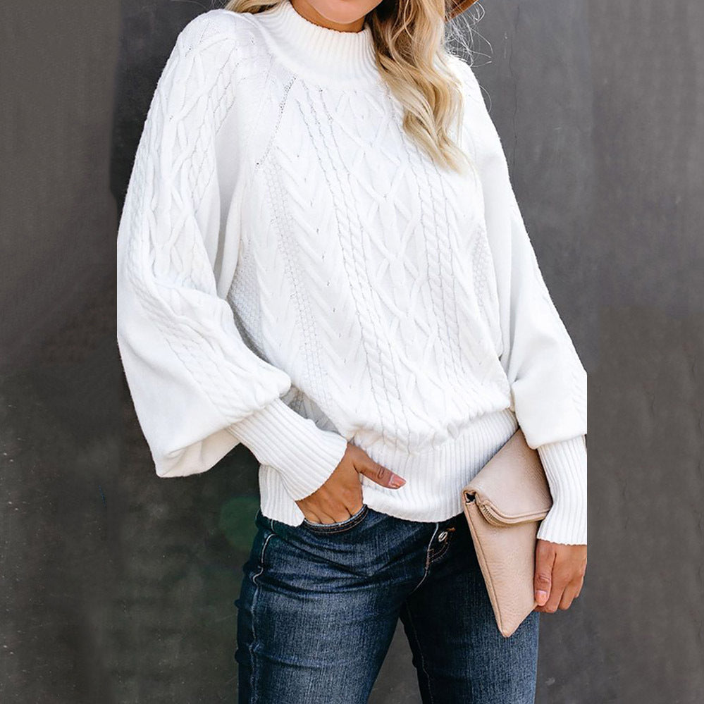 Cable-Knit Lantern Sleeve Sweater