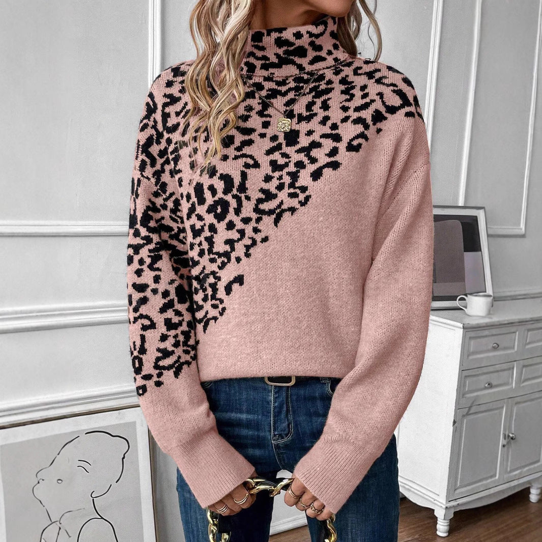 Leopard Pattern Turtleneck Sweater