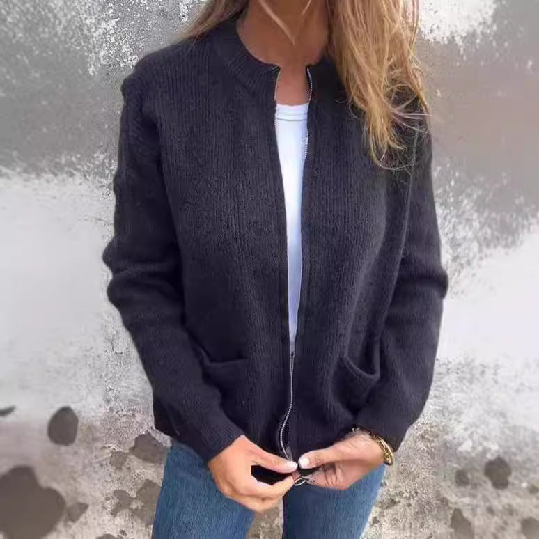 Solid Color Zipper Cardigan Coat