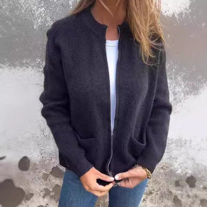 Solid Color Zipper Cardigan Coat