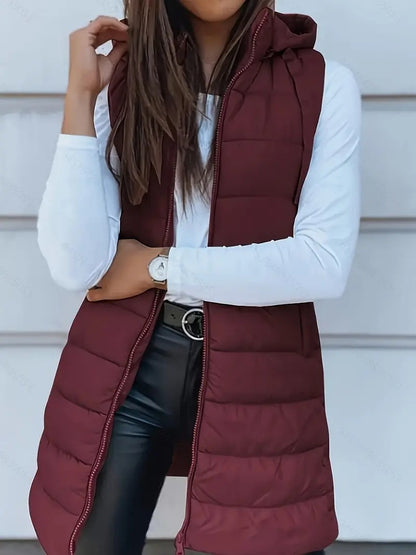 Hooded Quilted Zipper Vest Coat