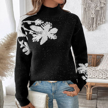 Elegant Jacquard Flower Sweater