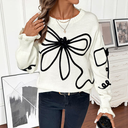 Bow Design Round Neck Sweater