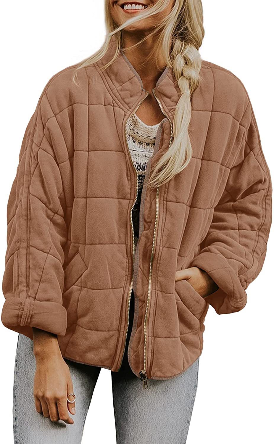 Solid Color Stand Collar Zip-Up Jacket