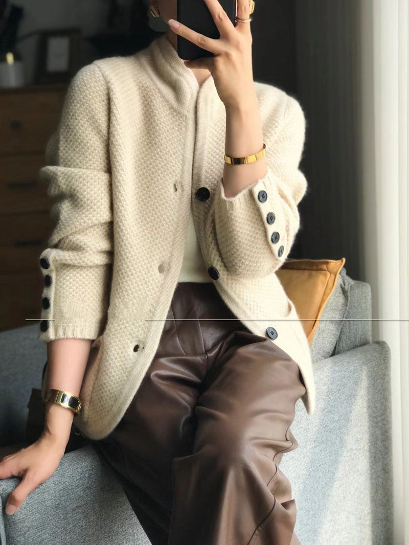 Wool Stand Neck Knit Cardigan