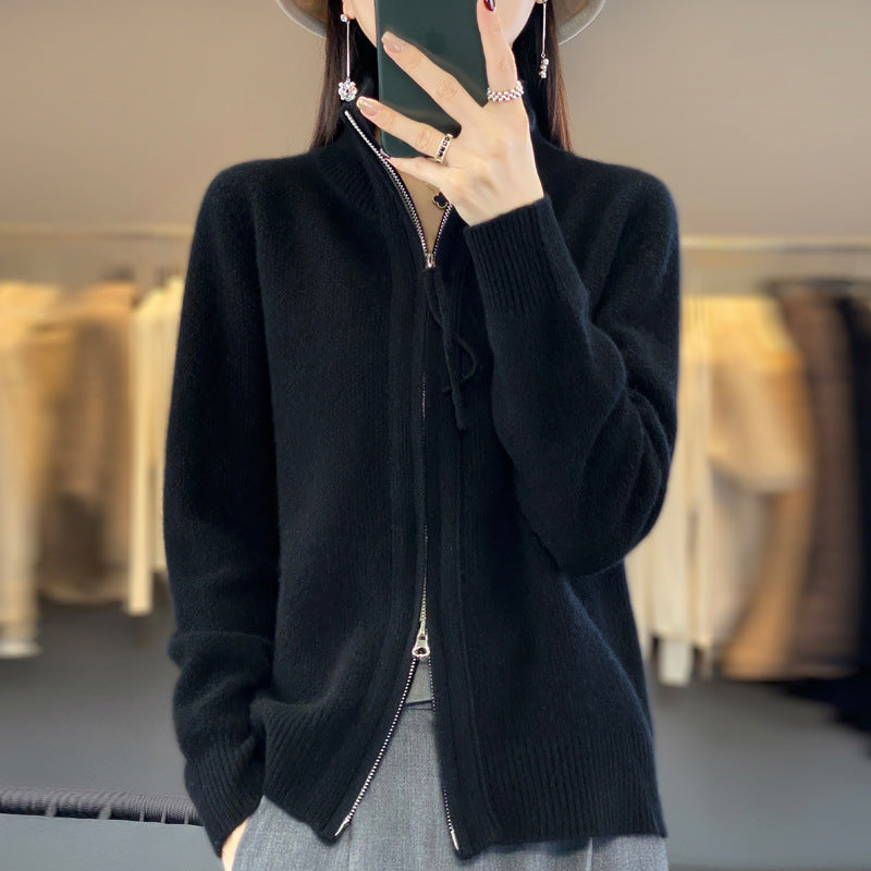 Half-Zip High Neck Knit Cardigan