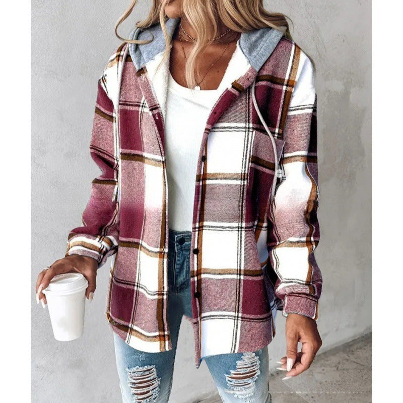 Plaid Hooded Casual Jacket