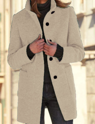 Stand Collar Woolen Button Coat