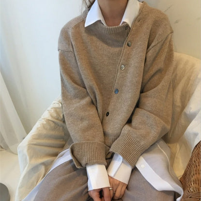 Asymmetric Button Knit Cardigan