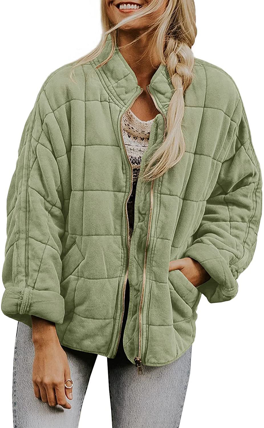 Solid Color Stand Collar Zip-Up Jacket