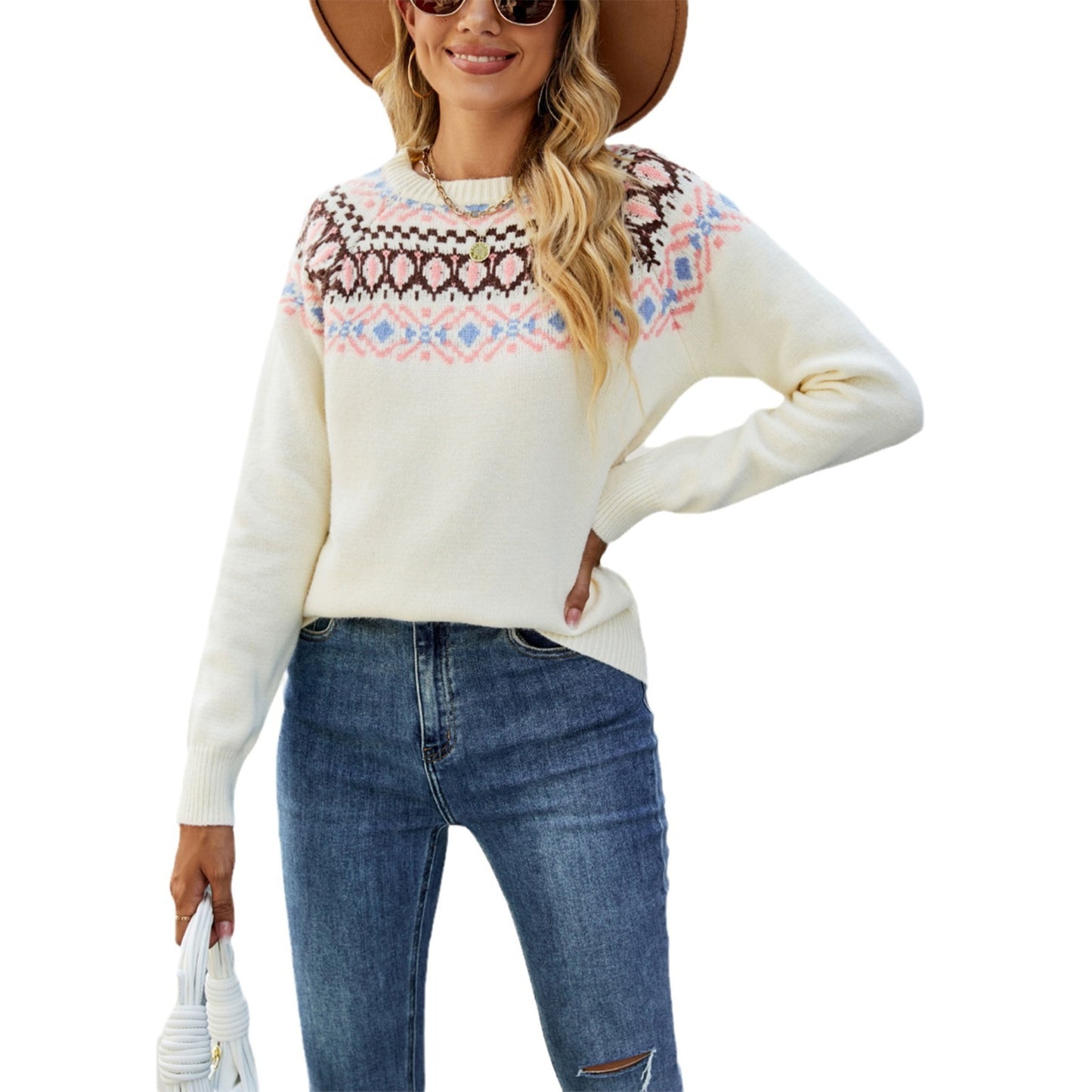 Nordic Pattern Knit Pullover Sweater