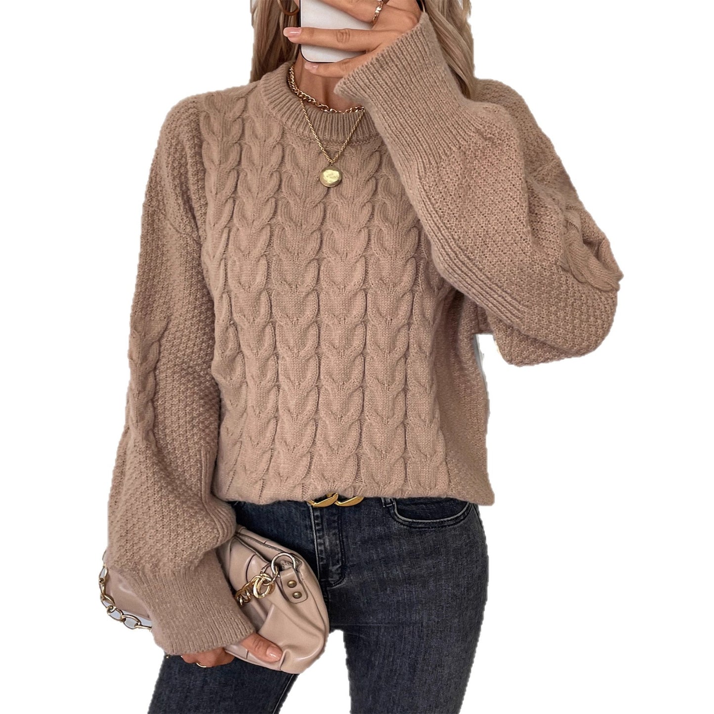 Cable-Knit Round Neck Sweater
