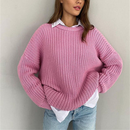 Minimalist Ribbed Knit Round Neck Sweater