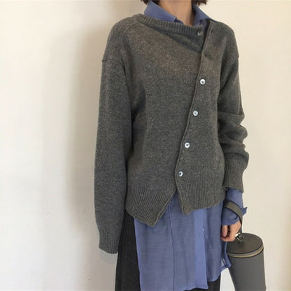 Asymmetric Button Knit Cardigan