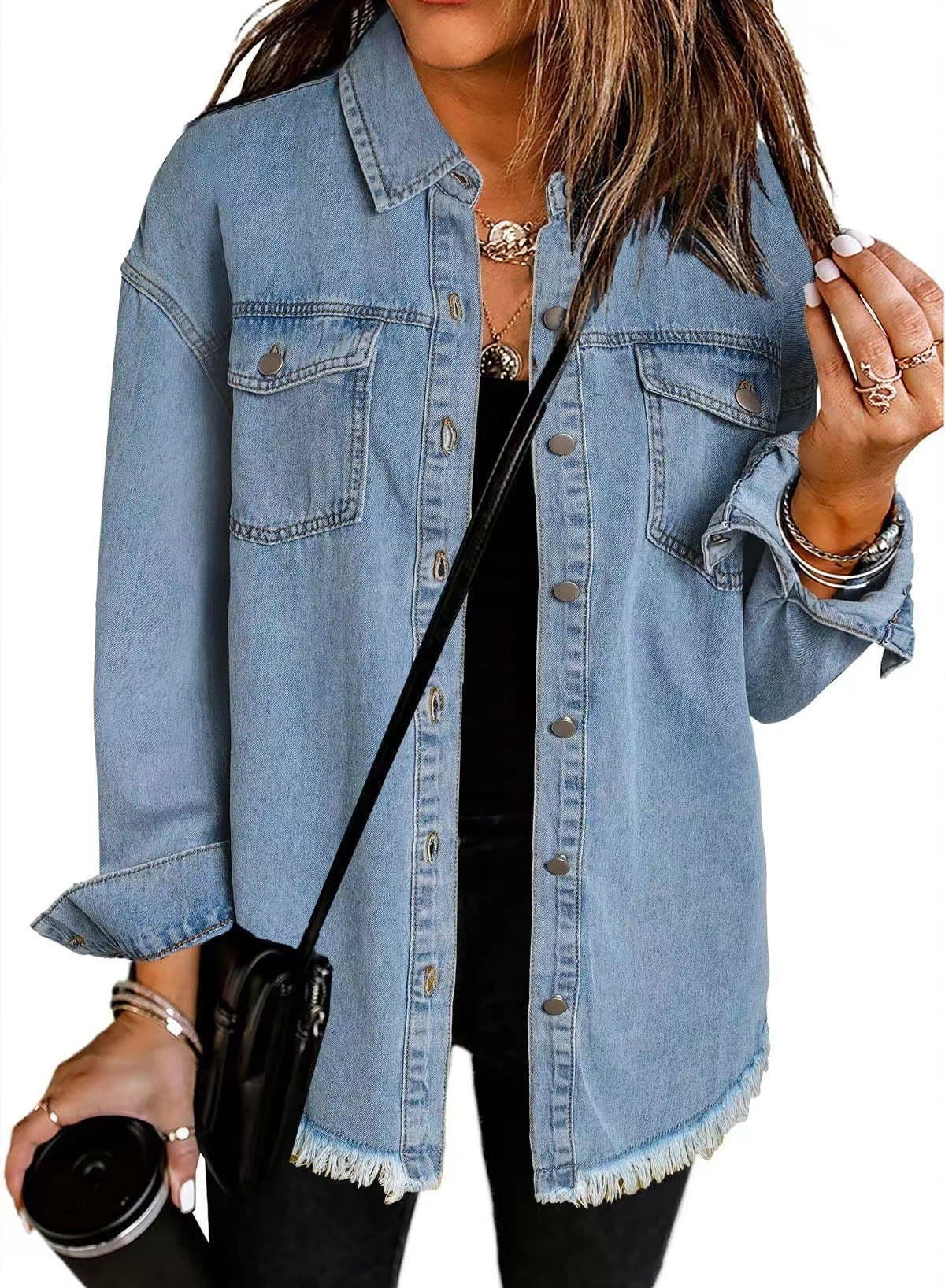 Frayed Hem Washed Denim Jacket