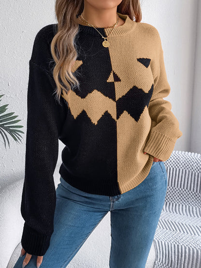 Spooky Face Contrast Pullover