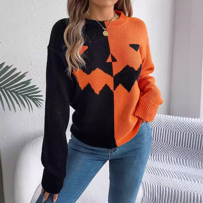 Spooky Face Contrast Pullover