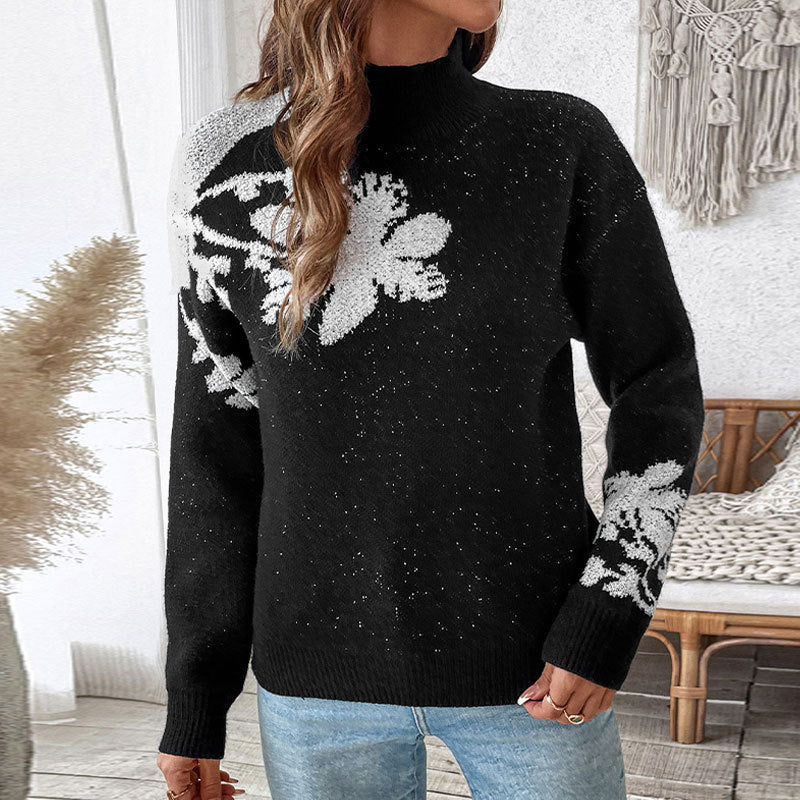 Elegant Jacquard Flower Sweater