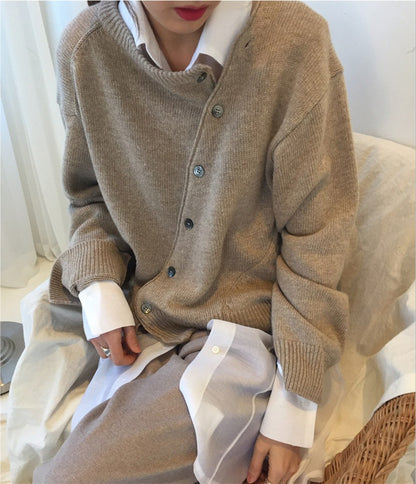 Asymmetric Button Knit Cardigan