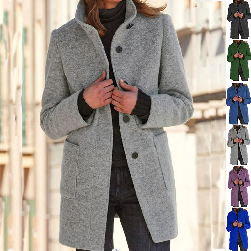 Stand Collar Woolen Button Coat