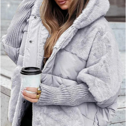 Hooded Faux Fur Patchwork Cotton Coat
