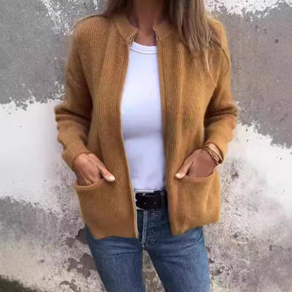 Solid Color Zipper Cardigan Coat