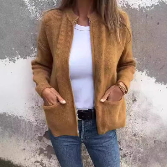 Solid Color Zipper Cardigan Coat