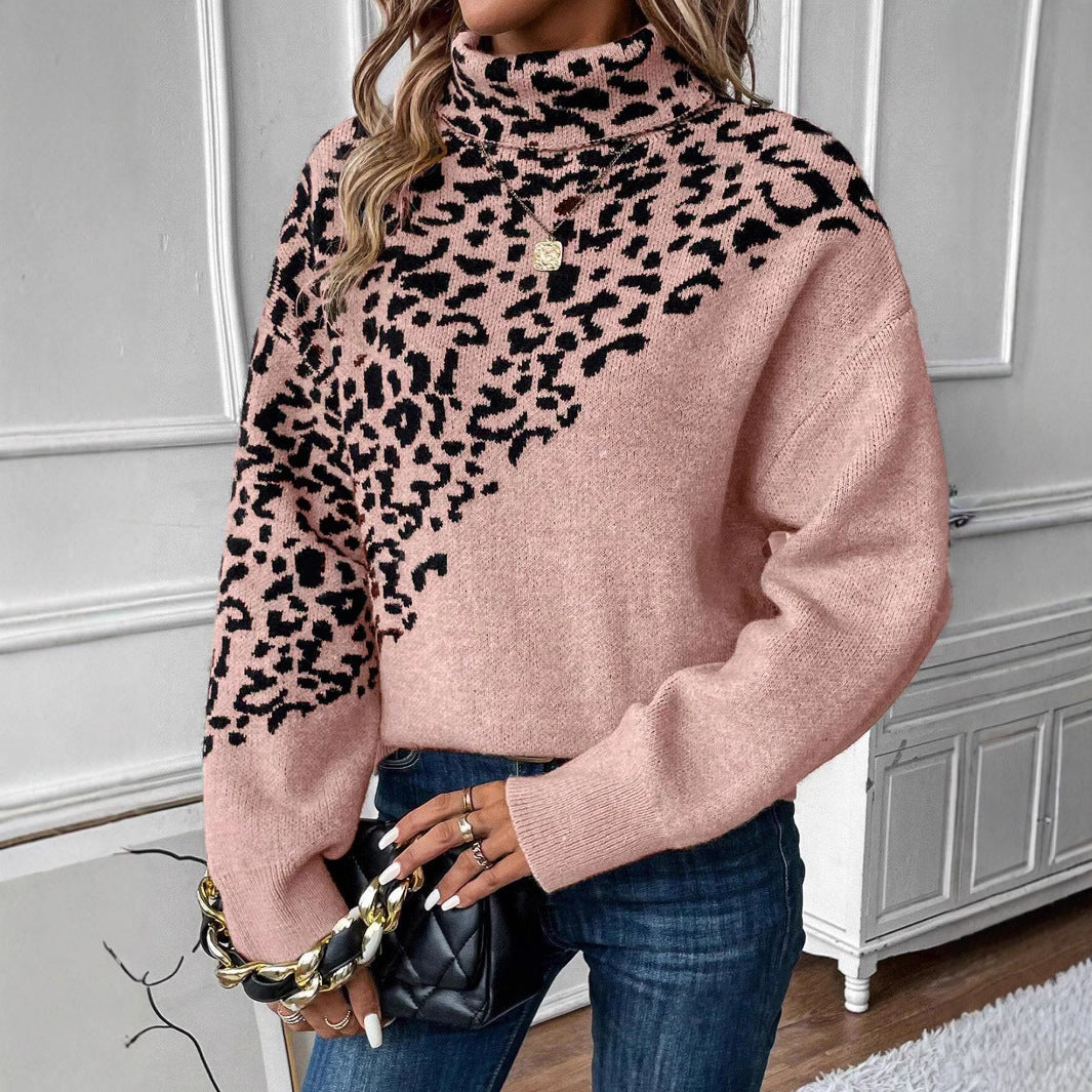 Leopard Pattern Turtleneck Sweater