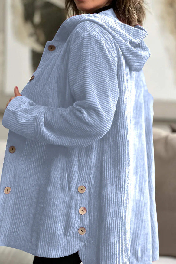 Hooded Corduroy Button-Up Casual Jacket