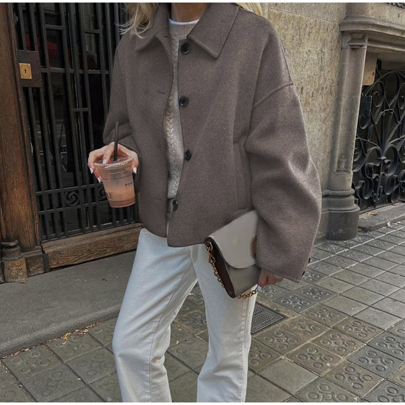 Casual Lapel Button-Up Short Coat