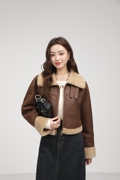 Lamb Fur Stand Collar Short Coat